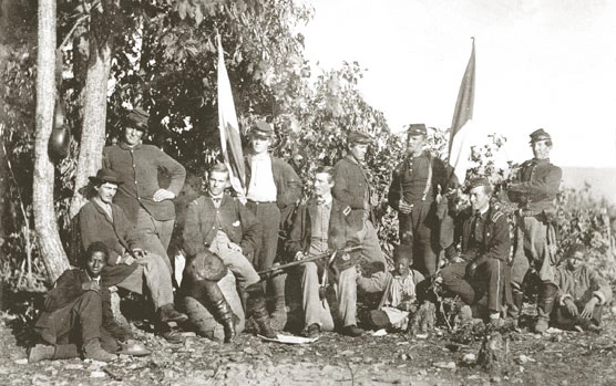 A Civil War-era Signal Corps detachment demonstrating flag signaling