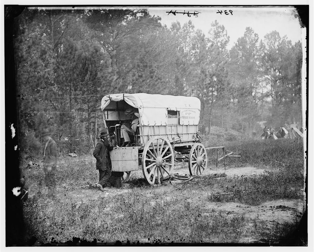 A U.S. Military Telegraph battery wagon at Petersburg